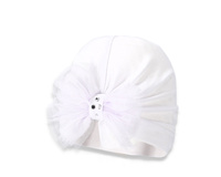 Broel  EDITTA czapka turban z tiulową kokardą biała