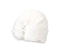 Broel  EDITTA czapka turban z tiulową kokardą ecru